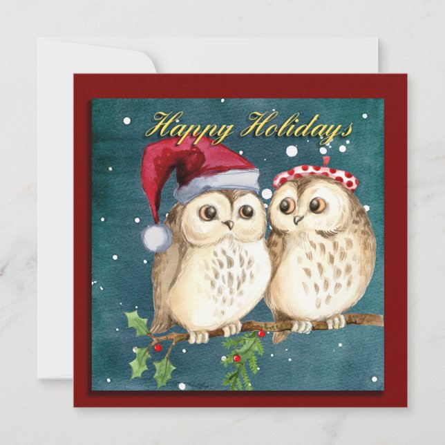 Tarjeta Festiva Navidades de búhos (Anverso)