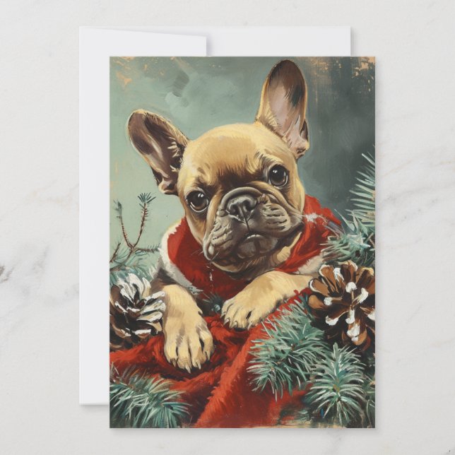 Tarjeta Festiva Navidades de Bulldog de Francia (Anverso)