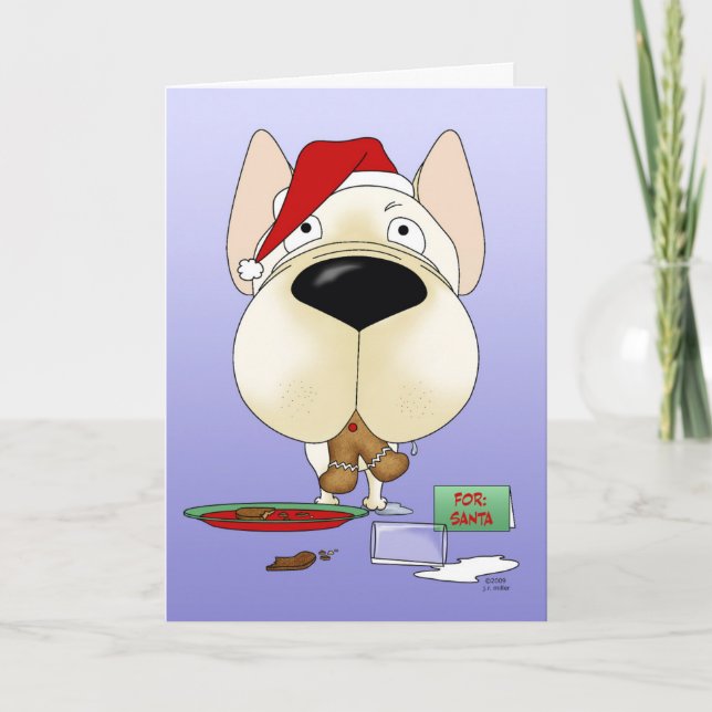 Tarjeta Festiva Navidades de Bulldog de Francia (Anverso)