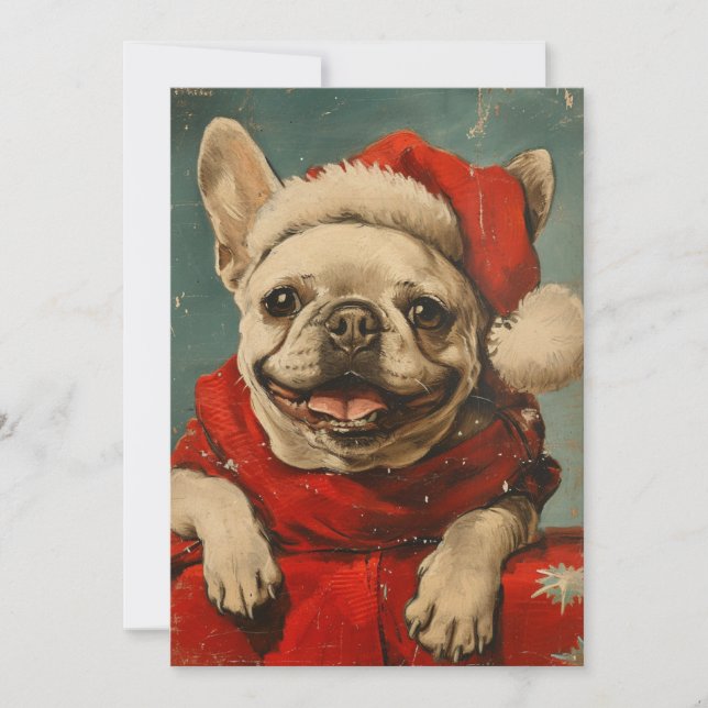 Tarjeta Festiva Navidades de Bulldog de Francia (Anverso)