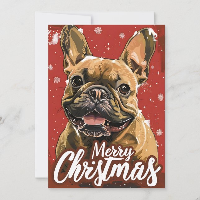 Tarjeta Festiva Navidades de Bulldog de Francia (Anverso)