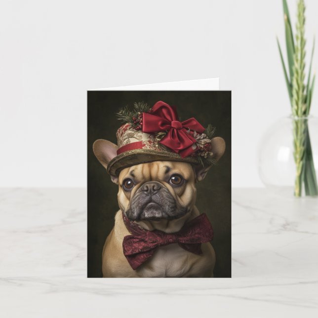 Tarjeta Festiva Navidades de Bulldog de Francia en Victoria (Anverso)