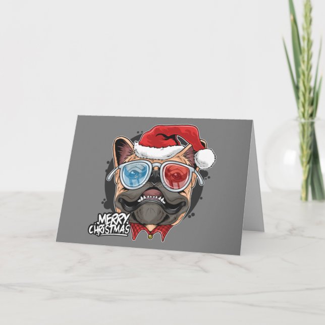 Tarjeta Festiva Navidades de Bulldog de Guay en Francia (Anverso)