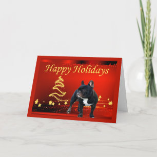 Tarjeta Festiva Navidades de Bulldog franceses con estrellas de ta