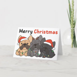 Tarjeta Festiva Navidades de Bulldog franceses eligen vacaciones e