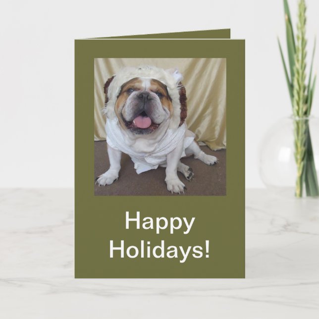 Tarjeta Festiva Navidades de Bulldog ingleses ¡Feliz Navidad! (Anverso)