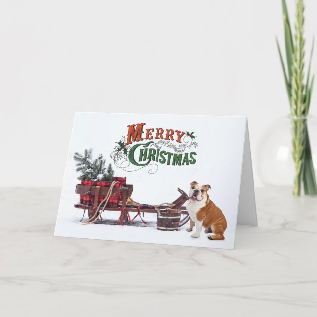 Tarjeta Festiva Navidades de Bulldog ruso (Anverso)