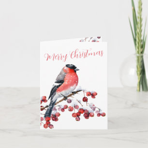 Tarjeta Festiva Navidades de bullfinch Bird Snowowley Red Berries