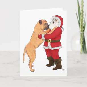 Tarjeta Festiva Navidades de Bullmastiff Jowly saludan