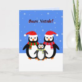 Tarjeta Festiva Navidades de Buon natale adorables pingüinos itali