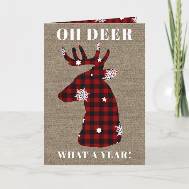 Tarjeta Festiva Navidades de Burlap divertidos Oh Deer Buffalo Pla (Anverso)