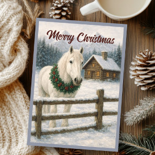 Tarjeta Festiva Navidades de caballos blancos de época
