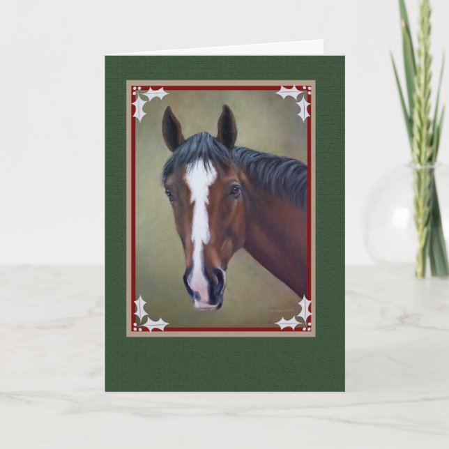 Tarjeta Festiva Navidades de caballos de Bay OTTB (Anverso)