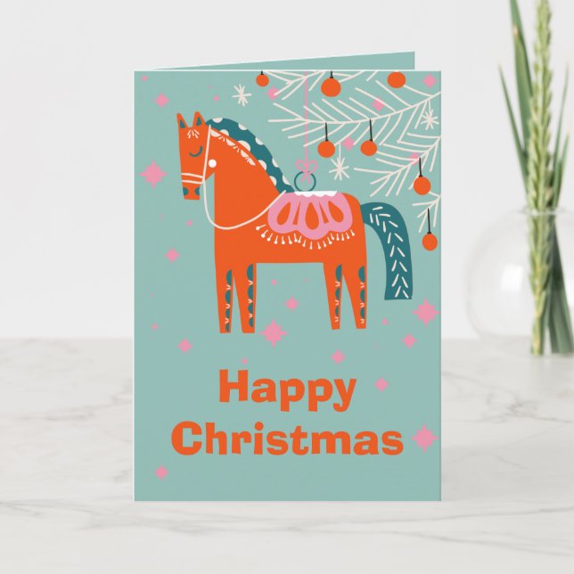 Tarjeta Festiva Navidades de Caballos de Dala en Suecia (Anverso)