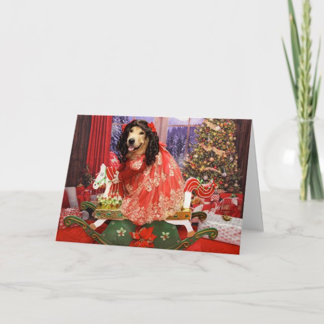Tarjeta Festiva Navidades de caballos rocosos de Golden Retriever (Anverso)