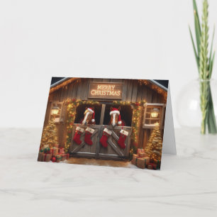 Tarjeta Festiva Navidades de caballos saludando tarjetas.