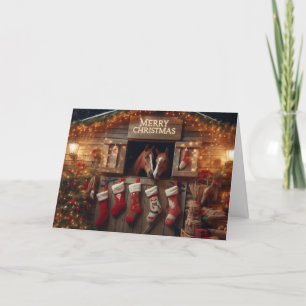 Tarjeta Festiva Navidades de caballos saludando tarjetas.