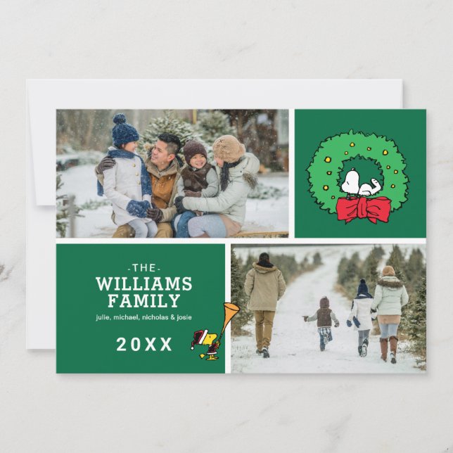 Tarjeta Festiva Navidades de cacahuete Snoopy Wreath Fotografía de (Anverso)