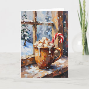 Tarjeta Festiva Navidades de cacao caliente con malvaviscos tostad