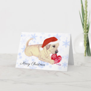 Tarjeta Festiva Navidades de Cachorro Amarillo Labrador Snowflake