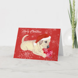 Tarjeta Festiva Navidades de Cachorro Amarillo Labrador Snowflake