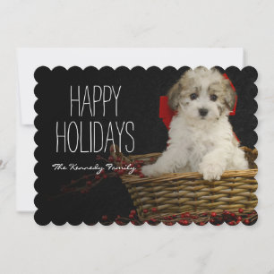 Tarjeta Festiva Navidades de cachorro sentados en una cesta