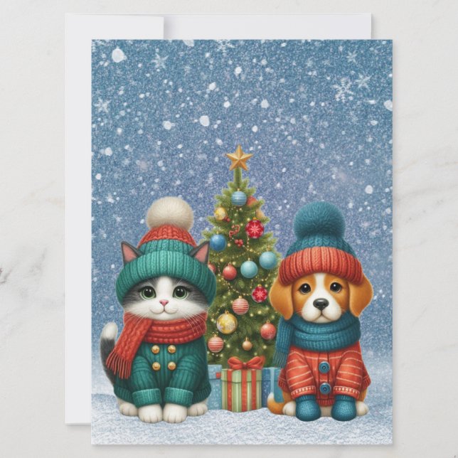 Tarjeta Festiva Navidades de cachorro y gatito (Anverso)