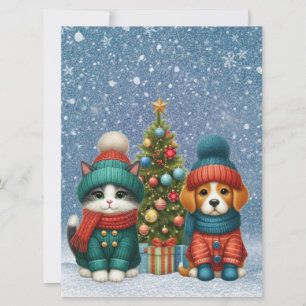 Tarjeta Festiva Navidades de cachorro y gatito