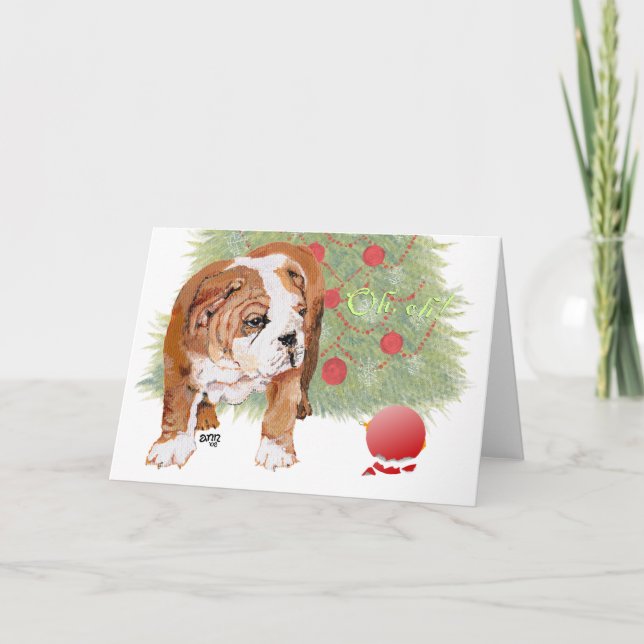 Tarjeta Festiva Navidades de Cachorros de Bulldog de Inglaterra (Anverso)