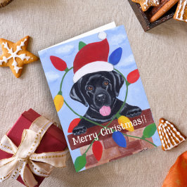 Tarjeta Festiva Navidades de Cachorros de Labrador Negro