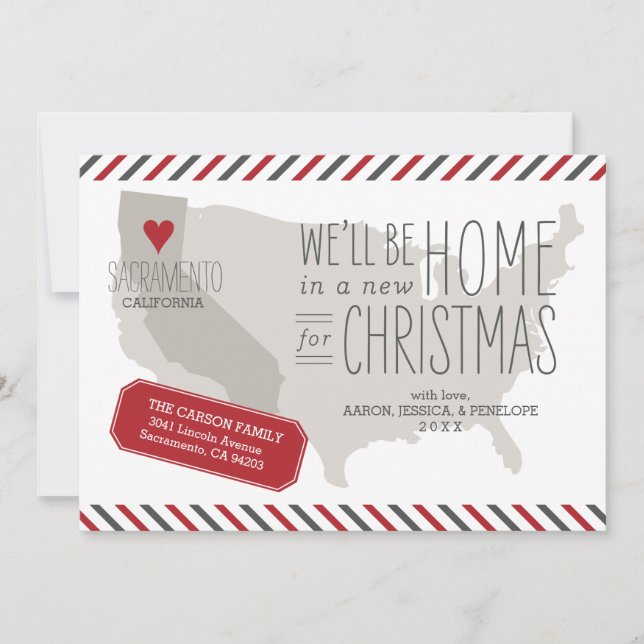 Tarjeta Festiva Navidades de California mudándose de vacaciones en (Anverso)