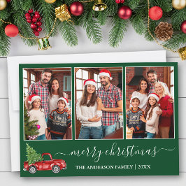 Tarjeta Festiva Navidades de caligrafía 3 Foto Camión Rojo Verde