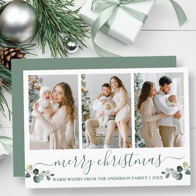 Tarjeta Festiva Navidades de caligrafía acuarela Eucalyptus (Customize to add text to back of card.)