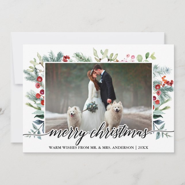 Tarjeta Festiva Navidades de caligrafía Boda de verde foto (Anverso)