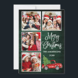 Tarjeta Festiva Navidades de caligrafía Camión Madera Verde 4 Foto<br><div class="desc">Moderna caligrafía de diversión guión Feliz Navidad 4 tarjeta de vacaciones - Watercolor Vintage Camión Rojo con árbol de Navidad - Rústico País Madera Verde</div>