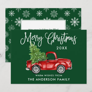 Tarjeta Festiva Navidades de caligrafía Camión Snowflakes Green