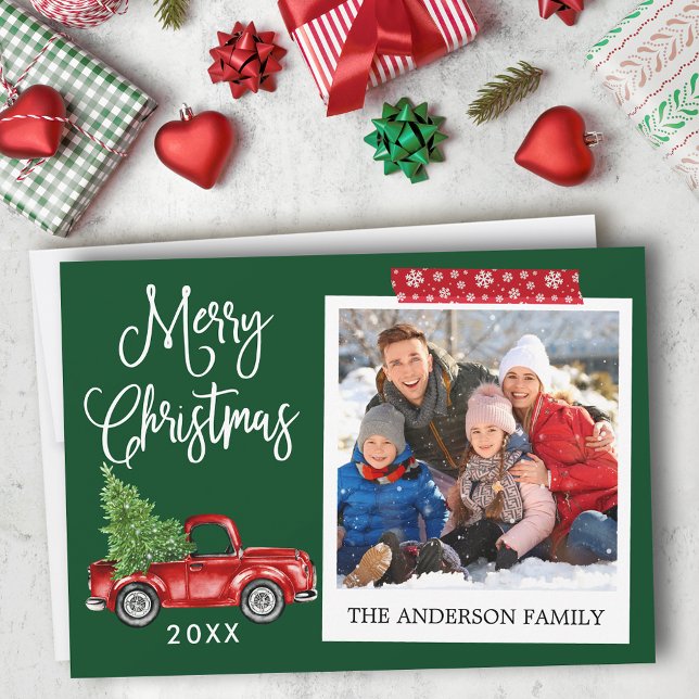 Tarjeta Festiva Navidades de caligrafía: Cinta de naves de camione (Customize to add text to back of card.)