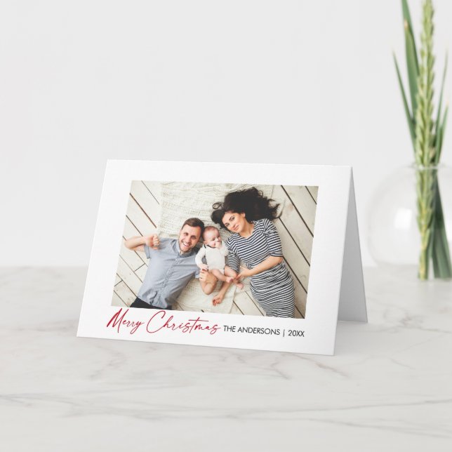 Tarjeta Festiva Navidades de caligrafía con escritura de tinta roj (Anverso)