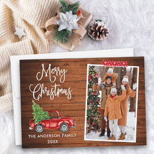 Tarjeta Festiva Navidades de caligrafía de cinta roja Camión Mader
