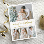 Tarjeta Festiva Navidades de caligrafía de guiones cardíacos 4 Pho<br><div class="desc">Caligrafía moderna Corazón guión Merry Navidad 4 Tarjeta de vacaciones fotográficas - Texto de oro</div>
