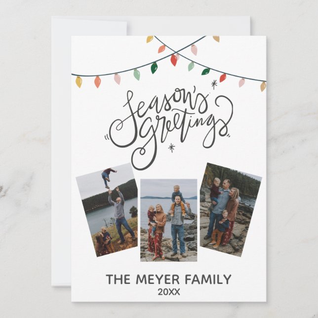 Tarjeta Festiva Navidades de caligrafía de temporada se iluminan (Anverso)