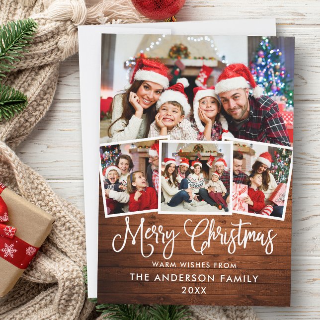 Tarjeta Festiva Navidades de caligrafía divertida moderna Wood 4 P (Customize to add text to back of card.)