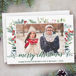 Tarjeta Festiva Navidades de caligrafía Fotografía verde Pareja Ve
