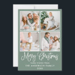 Tarjeta Festiva Navidades de caligrafía moderna 4 fotos de color v<br><div class="desc">Moderna caligrafía de diversión guión Feliz Navidad 4 tarjeta de vacaciones de foto - Sage Green</div>
