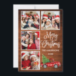 Tarjeta Festiva Navidades de caligrafía Vintage Truck Wood 4 Foto<br><div class="desc">Moderna caligrafía de diversión guión Feliz Navidad 4 tarjeta de vacaciones - Watercolor Vintage Camión Rojo con árbol de Navidad - Rústica Madera de campo</div>
