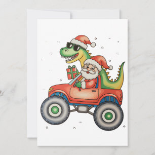 Tarjeta Festiva Navidades de Camión Monstruo de Dinosaurios de San