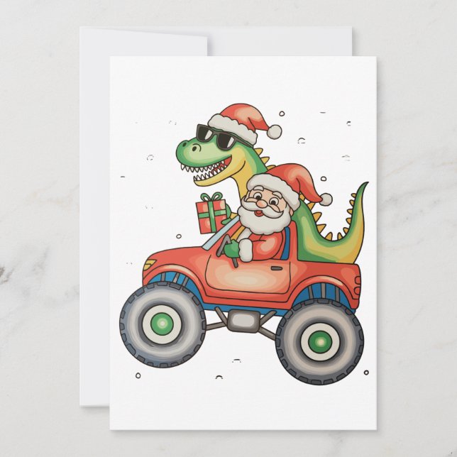 Tarjeta Festiva Navidades de Camión Monstruo de Dinosaurios de San (Anverso)