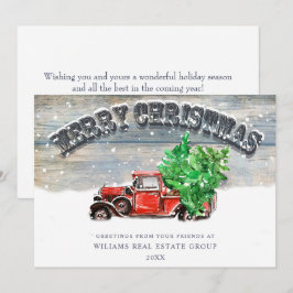 Tarjeta Festiva Navidades de Camión Rojo Retro Saludo Corporativo