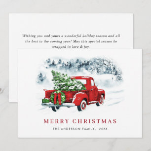 Tarjeta Festiva Navidades de Camión Rojo Retro Vintage saludan