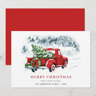 Tarjeta Festiva Navidades de Camión Rojo Retro Vintage saludan